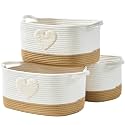 Storage Baskets for Shelves, 3 Pack Woven Cotton Rope Baskets