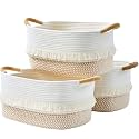 Storage Baskets for Shelves, 3 Pack Woven Cotton Rope Baskets