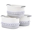 Storage Baskets for Shelves, 3 Pack Woven Cotton Rope Baskets