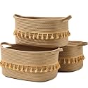 Storage Baskets for Shelves, 3 Pack Woven Cotton Rope Baskets