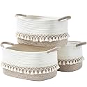Storage Baskets for Shelves, 3 Pack Woven Cotton Rope Baskets