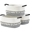 Storage Baskets for Shelves, 3 Pack Woven Cotton Rope Baskets