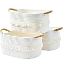 Storage Baskets for Shelves, 3 Pack Woven Cotton Rope Baskets