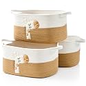 Storage Baskets for Shelves, 3 Pack Woven Cotton Rope Baskets