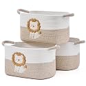 Storage Baskets for Shelves, 3 Pack Woven Cotton Rope Baskets