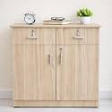 Storage Cabinet, 2 Door Lockable, 75cm High, Desk Height, for Home Office, Garage, Utilities, Shoe Storage (Light Oak)