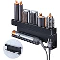 Storage Hair Dryer Holder for Curling Iron Accessories, Hair Tool Organizer Wall Mount, Curling Iron Holder Organizer, Bathroom Hair Straightener Holder Stand for Styler Attachments Organizer, Black