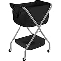 STORAGE MANIAC Collapsible Laundry Cart with Wheels 35.6"H Removable Canvas Bag Rolling Laundry Hamper Clothes Basket with Wheels, Sturdy Steel Frame Folding for Small Narrow Space Easy Storage, Black