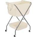 STORAGE MANIAC Collapsible Laundry Cart with Wheels 35.6"H Removable Canvas Bag Rolling Laundry Hamper Clothes Basket with Wheels, Sturdy Steel Frame Folding for Small Narrow Space Easy Storage, Beige