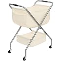 STORAGE MANIAC Collapsible Laundry Cart with Wheels 31.5"H Rolling Laundry Hamper Clothes Basket with Wheels, Canvas Liner Sturdy Steel Frame Folding for Small Narrow Space Easy Storage, Beige
