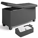 Storage Ottoman Bench with Lid, Faux Leather, Gray, 30" L x 15" W x 15" H, with 2 Removable Bins, 660 lbs Capacity