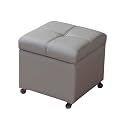 Storage Ottoman Foot Rest Square Leather Foot Stool Small Ottoman with Storage Padded Seat for Entryway Living Room Bedroom Couch Under Desk(Light Grey,32cm/12.6in)