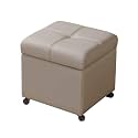 Storage Ottoman Foot Stool with Wheels Thicker Padded Seat Small Leather Storage Ottoman Bench Foot Rest for Living Room Coffee Table Bedroom(Beige,40cm/15.7in)