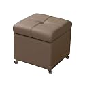 Storage Ottoman Foot Stool with Wheels Thicker Padded Seat Small Leather Storage Ottoman Bench Foot Rest for Living Room Coffee Table Bedroom(Khaki,40cm/15.7in)