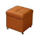 Storage Ottoman Foot Stool with Wheels Thicker Padded Seat Small Leather Storage Ottoman Bench Foot Rest for Living Room Coffee Table Bedroom(Turmeric,32cm/12.6in)