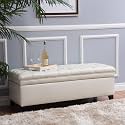 Storage Ottoman for Living Room and Bedroom, Stylish Ivory Faux Leather, Seating and Organization