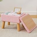 Storage Ottoman, Small Foot Stool Ottoman with Storage, Teddy Velvet Foot Rest with Wood Legs, Footstool for Living Room, Bedroom, Entryway, Pink