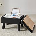 Storage Ottoman, Small Foot Stool Ottoman with Storage, Faux Leather Foot Rest with Wood Legs, Footstool for Living Room, Bedroom, Entryway, Black