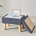 Storage Ottoman, Small Foot Stool Ottoman with Storage, Teddy Velvet Foot Rest with Wood Legs, Footstool for Living Room, Bedroom, Entryway, Blue