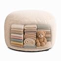 Storage Pouf Cover, No Filler, Corduroy, Cream White, 28 Inch
