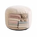 Storage Pouf Cover, No Filler, Corduroy, Cream White, 24 Inch