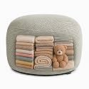 Storage Pouf Cover, No Filler, Corduroy, Light Greige, 28 Inch