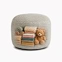 Storage Pouf Cover, No Filler, Corduroy, Light Greige, 20 Inch