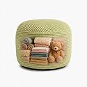 Storage Pouf Cover, No Filler, Corduroy, Light Olive Green, 20 Inch