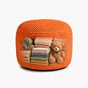 Storage Pouf Cover, No Filler, Corduroy, Pumpkin Orange, 20 Inch