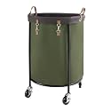 StorageWorks 170L Rolling Laundry Basket, Clothes Hamper with Wheels, Round Clothing Cart with Steel Frame and Removable Bag, 4 Casters and 2 Brakes, Green, 1-Pack