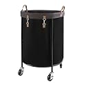 StorageWorks 170L Rolling Laundry Basket, Clothes Hamper with Wheels, Round Clothing Cart with Steel Frame and Removable Bag, 4 Casters and 2 Brakes, Black, 1-Pack