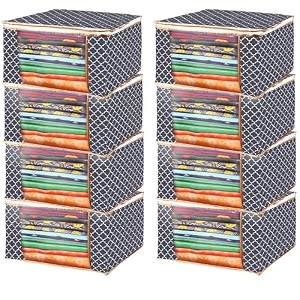 saree cover printed non woven fabric saree coverclothes organiser for wardrobe set with transparent window and zip for lehenga suit dressamp accessories-pack of 8