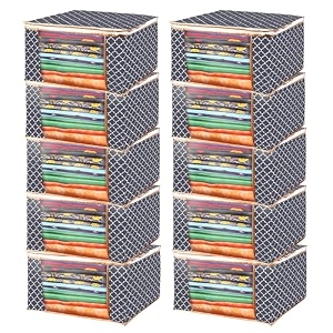 saree cover printed non woven fabric saree coverclothes organiser for wardrobe set with transparent window and zip for lehenga suit dressamp accessories-pack of 10
