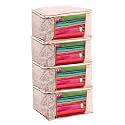 Saree Cover Set of 4 Non Woven Fabric Clothes Organiser for Wardrobe with Transparent Window &amp; Zip Clothes Storage Bag for Lehenga, Suit, Dress Saree Packing Cover Beige
