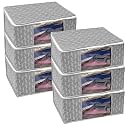 Set of 6 Non-Woven Printed Saree Cover/Cloth Storage/Organizer with Transparent Window (Grey)