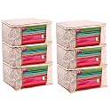 Saree Cover Set of 6 Non Woven Fabric Clothes Organiser for Wardrobe with Transparent Window &amp; Zip Clothes Storage Bag for Lehenga, Suit, Dress Saree Packing Cover Beige