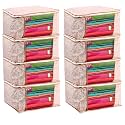 Saree Cover Set of 8 Non Woven Fabric Clothes Organiser for Wardrobe with Transparent Window & Zip Clothes Storage Bag for Lehenga, Suit, Dress Saree Packing Cover Beige