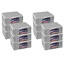 Set of 12 Non-Woven Printed Saree Cover/Cloth Storage/Organizer with Transparent Window (Grey)