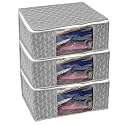 Set of 3 Non-Woven Printed Saree Cover/Cloth Storage/Organizer with Transparent Window (Grey)
