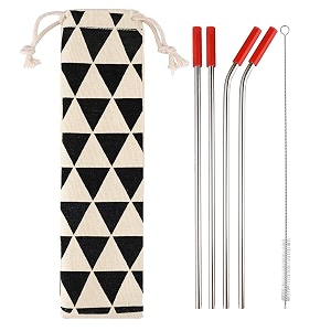 store2508 stainless steel straw set with silicone tips and cleaner 1 set