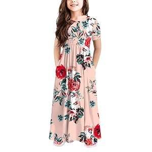 storeofbaby Girls Floral Solid Maxi Dress Floor