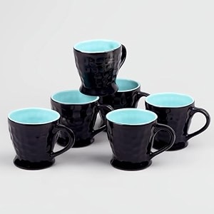 ceramic tea cup set of 6 200ml handmade black tea cups coffee mug daimond pettern tea mugs serving tea cups set for tea coffee microwave safe crockery set ideal for gift daily use