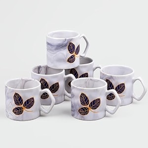 storepedia ceramic marble pattern coffee mugs 200ml set of 6 tea milk cups microwave dishwasher safe crooked shape for home office gift multipurpose medium size