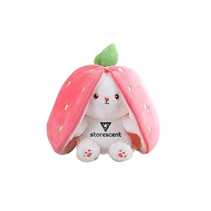 storescent rabbit with chain reversible bunny rabbit soft stuffed toys for girls boys baby kids  doll teddy bear plushies animal toy  strawberrycarrot shaped pink colour  gift item for kids 30cm