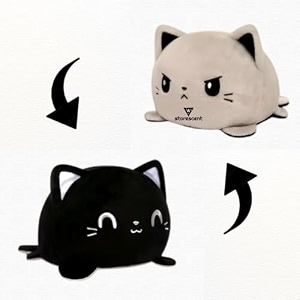 storescent reversible cat soft toys for kids stuffed animal plush soft toys for boys and girls  cat plushie toy happy blackangry grey