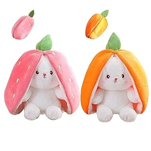 storescent reversible soft toys for children - strawberry bunny plush stuffed animal - adorable rabbit plushie with zipper for boys and girls strawberrycarrot bunny 2pcs 30cm