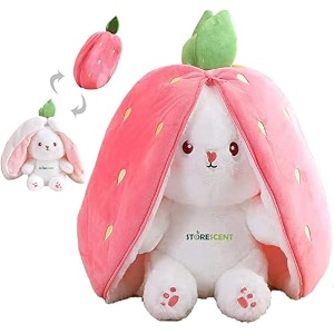 storescent reversible strawberry rabbit bunny plush toys with zipper cute plushies strawberry rabbit soft toy birthday gift for girls amp kids pink bunny 35cm