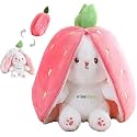 Storescent Reversible Strawberry Rabbit Bunny Plush Toys with Zipper, Cute Plushies Strawberry Rabbit Soft Toy, Birthday Gift for Girls &amp; Kids (Pink Bunny 35cm)