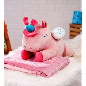 storescent soft plush hugging pillow with blanket cute animal stuffed toy - gifts for cuddling sleeping and room decoration unicorn - pink