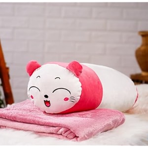 storescent soft plush hugging pillow with blanket cute animal stuffed toy - gifts for cuddling sleeping and room decoration cute kitty